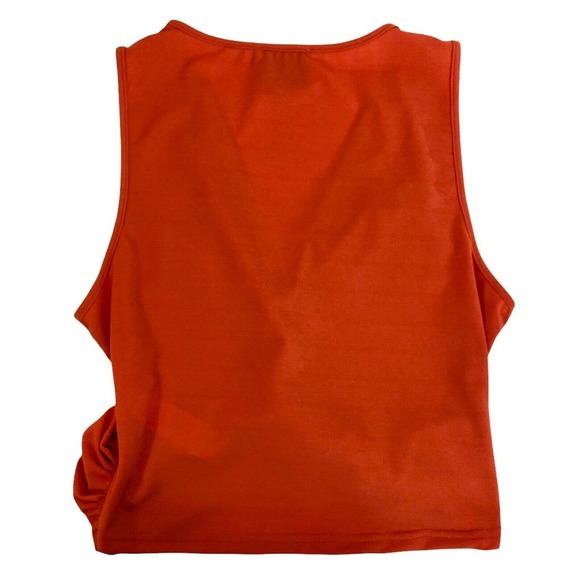 JOA Faux Wrap Top Orange Plunge V-Neck Ruched Stretch L - Picture 5 of 6